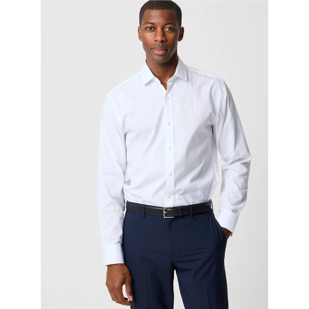 J.Crew Mens XXL White Slim Fit Performance Dress Shirt Long‎ Sleeve BW401